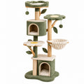 Großer Cozyhousepro Kratzbaum in Grün und Beige mit Sisalstämmen, Höhlen, Hängematte und Liegeflächen für Katzen