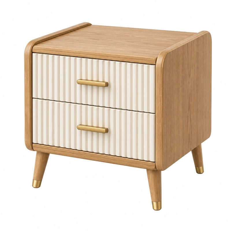Nachttisch aus Holzwerkstoff in Naturweiß mit 2 Schubladen im Retro-Stil, Maße 45x40x55 cm, von Cozyhousepro