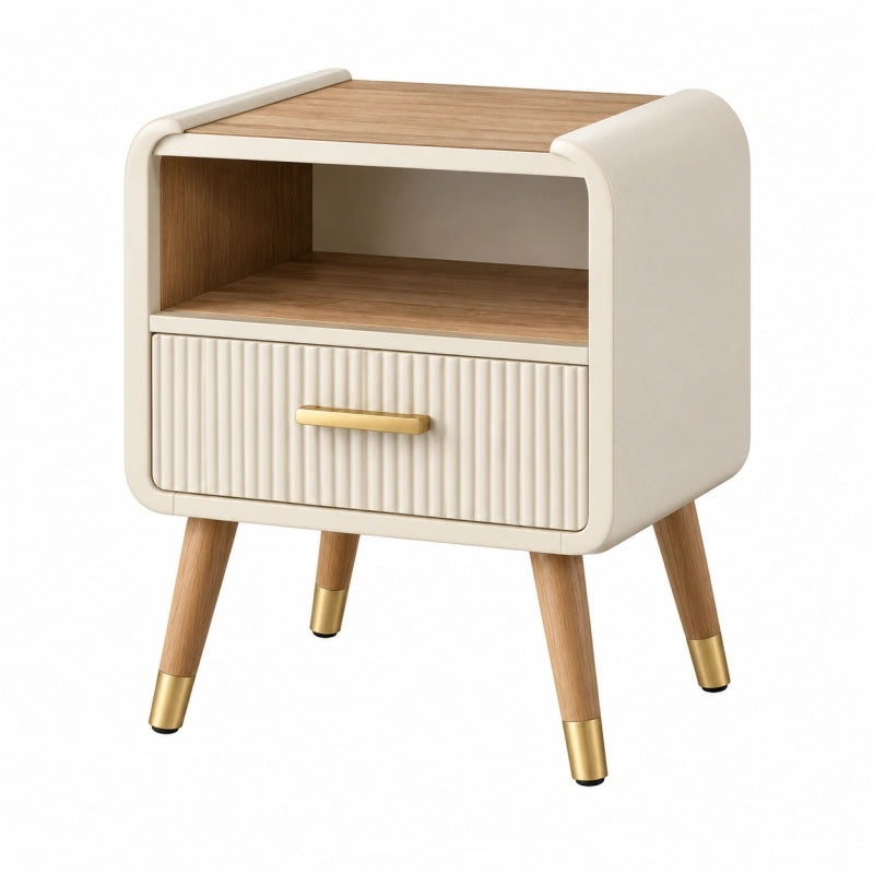 Kleiner Nachttisch aus Holz in Cremefarben mit Schublade im Retro-Stil, Maße 45 x 40 x 60 cm, von Cozyhousepro.