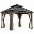 Schwarz-beiger Gartenpavillon von Cozyhousepro mit 300x300x300 cm Metallrahmen und Vorhängen im Garten.