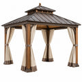 Gerätebild eines braunen Gartenpavillons von Cozyhousepro mit Holz- und Metallrahmen, 300x300x300 cm, mit Vorhängen für Terrasse