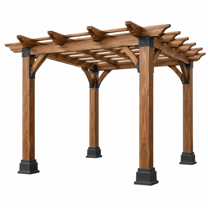 Holz-Pergola 300 x 300 x 240 cm braun mit Lamellendach für Garten, wetterfest, Cozyhousepro