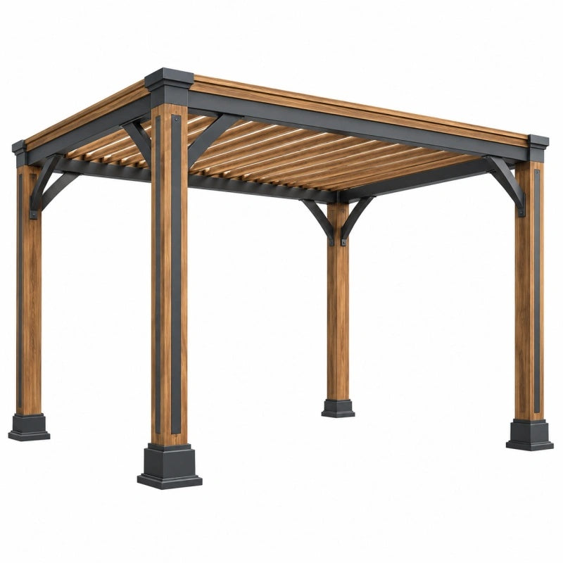 Holz- und Metall-Pergola in Braun Anthrazit, 300 x 300 x 230 cm, mit Lamellendach für Garten, von Cozyhousepro