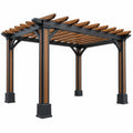 Schwarze und braune Gartenpergola aus Metall und Holz mit offenem Lamellendach, Maße 300 x 300 x 230 cm, von Cozyhousepro
