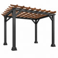Freistehende Pergola aus Stahl und Holz, 300 x 300 cm, in Schwarz und Braun, ideal für den Garten von Cozyhousepro