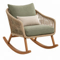 Grüner Schaukelstuhl aus Holz und Flechtkordel, Maße 85x75x90 cm, natürlicher Braunton, gemütlicher Sitzplatz von Cozyhousepro