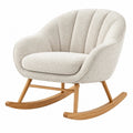 Skandinavischer Schaukelstuhl aus Bouclé in Creme mit Holzgestell, Maße 78x88x91 cm, stilvoll und bequem.