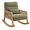 Olivgrüner Schaukelstuhl aus Holz und Textil mit Kordelgeflecht, Maße 90x70x95 cm, gemütlicher Sitzkomfort, Cozyhousepro