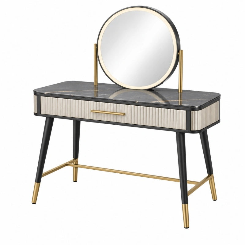 Schminktisch von Cozyhousepro, 100x45x140 cm, schwarzes und beiges Design mit Spiegel, Metallgestell und Schublade im modernen Stil